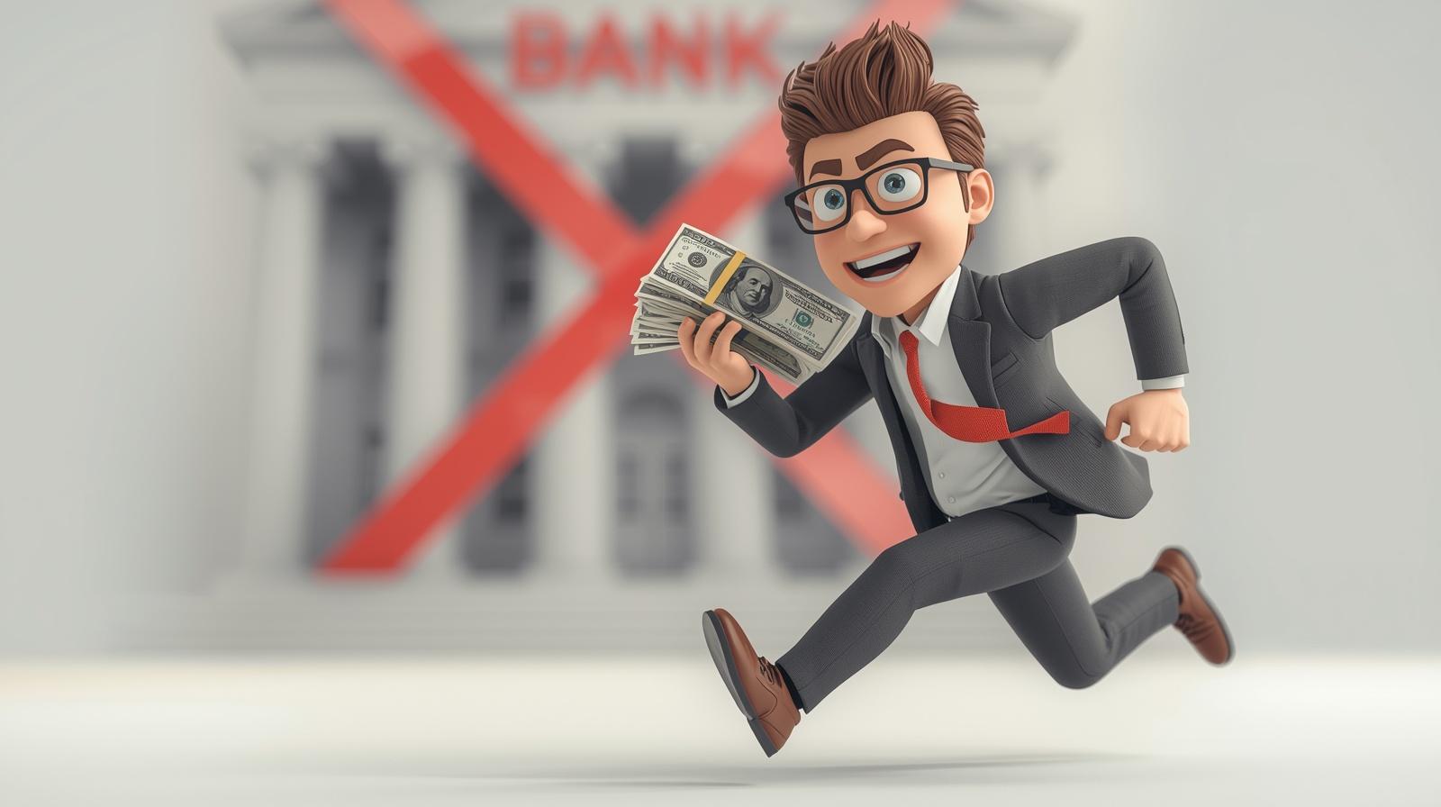 alternative financing for service businesses 1 man running away from big bank with cash